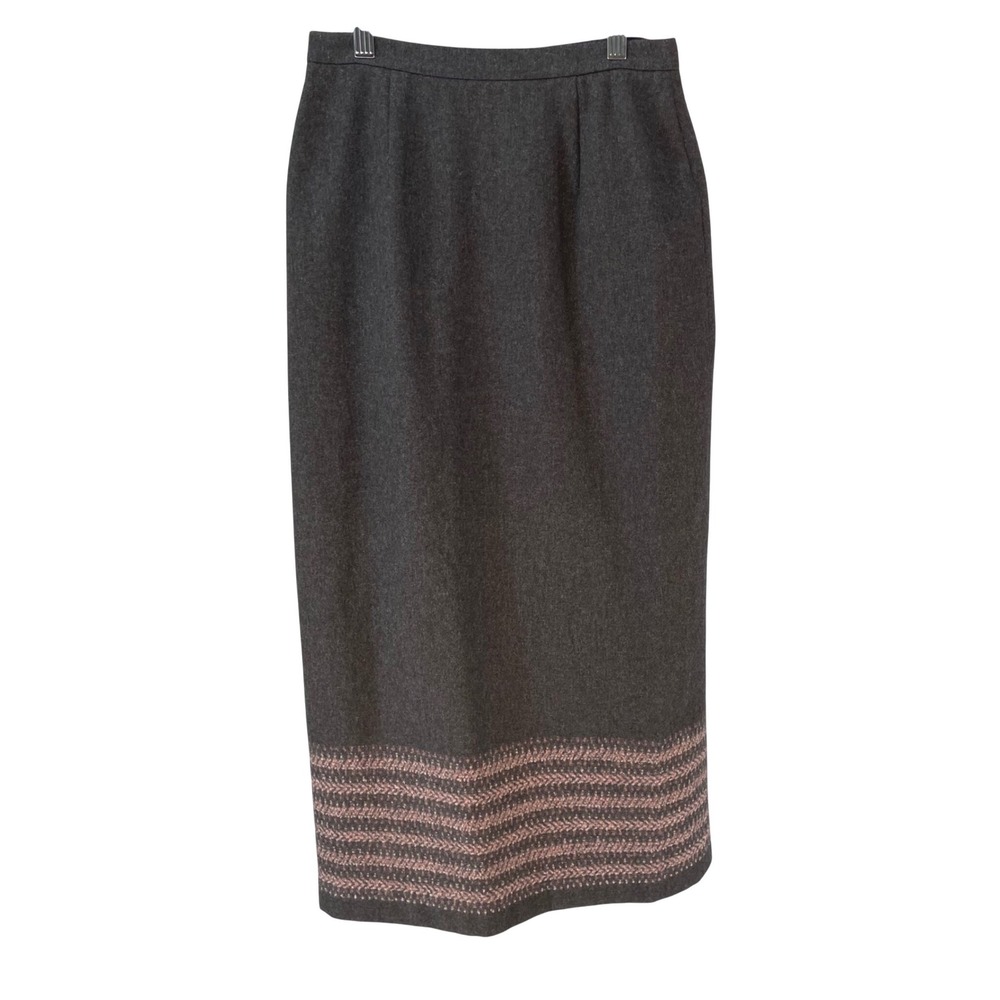 Petite Sophisticate Vintage Wool Blend Wrap Maxi Skirt Charcoal Grey Pink Sz 2